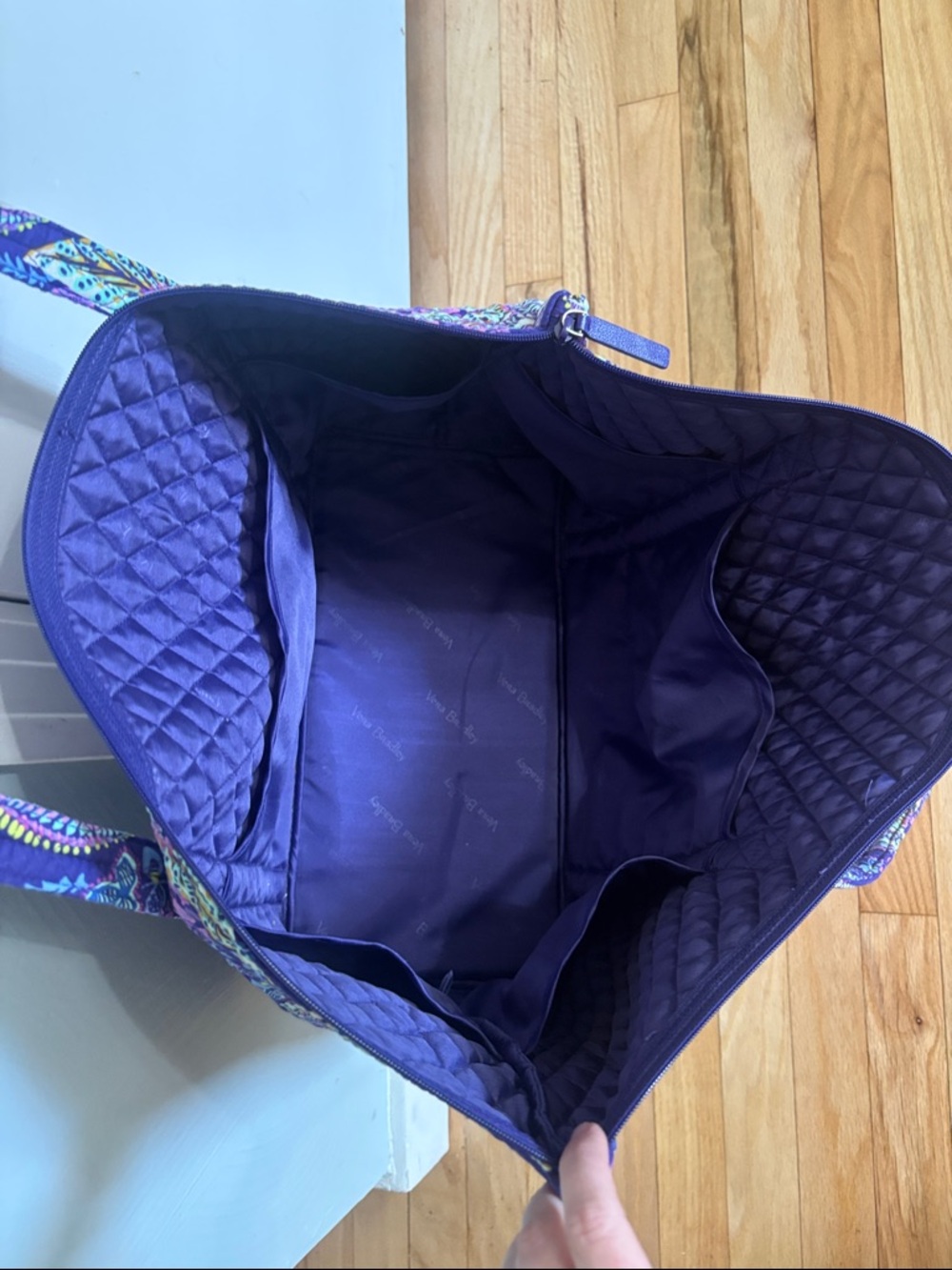 Vera Bradley Purple Floral Quilted Tote with Multicolor Leaf Pattern - Picture 6 of 9